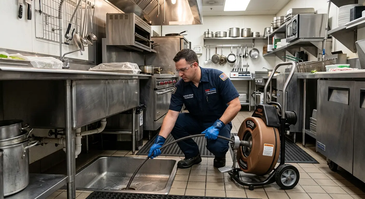 Commercial drain cleaning service in a restaurant kitchen in Sweetwater