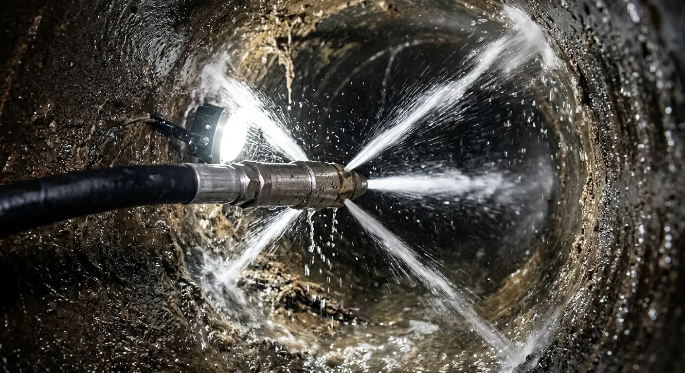 High-pressure hydro jetting nozzle cleaning sewer pipe for Trenchless Sewer Repair in Sweetwater